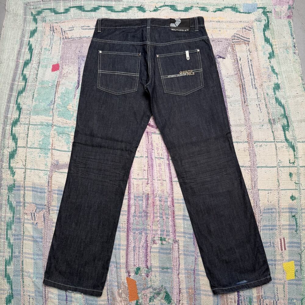 Southpole Jeans Baggy Blue Wide-Leg Skater Size 36x33 Y2K Vintage Embroidered